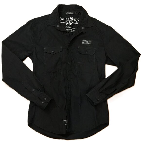 Jack & Jones Rain Shirt L/S Core Black Dress Shirt Men’s M - Picture 2 of 10